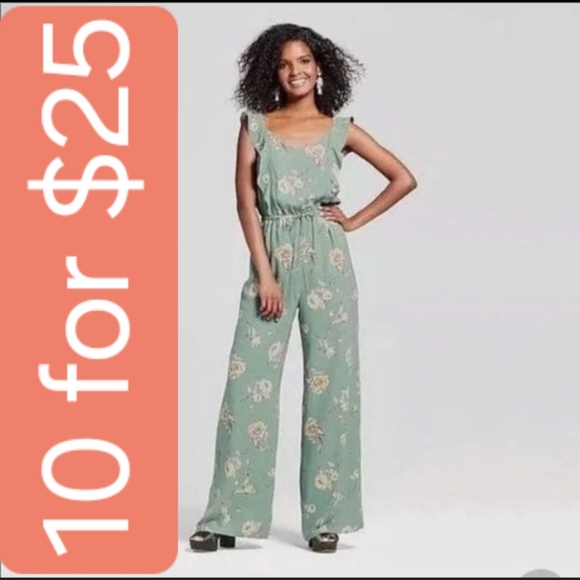Xhilaration Pants - Xhilaration Sage Floral Print Jumpsuit